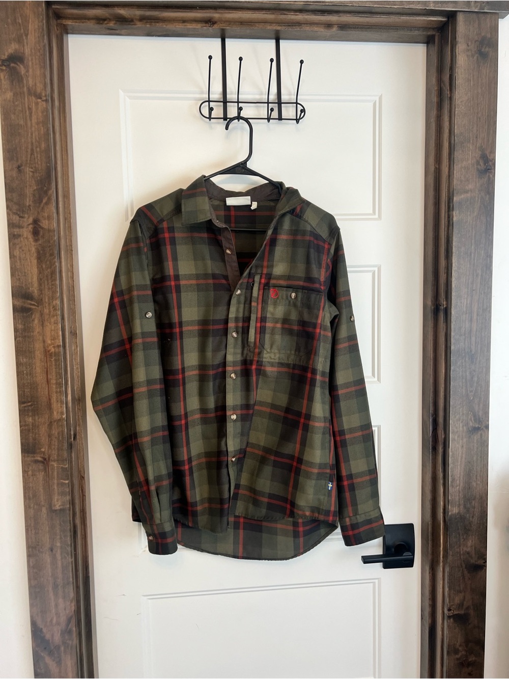 Fjallraven Olive Green and Rust Plaid Flannel Shirt